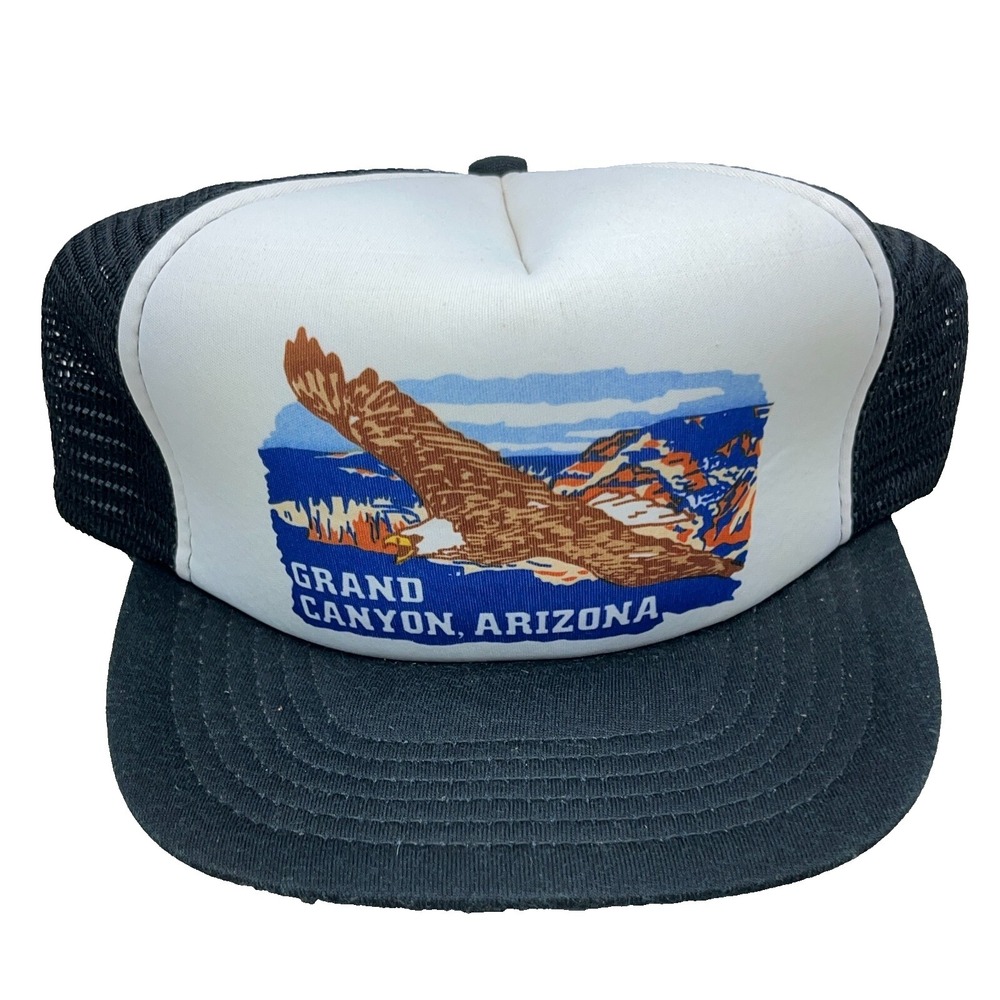 Vintage Grand Canyon Trucker Hat Cap 90s Y2K Arizona Vacation Black Mesh Back